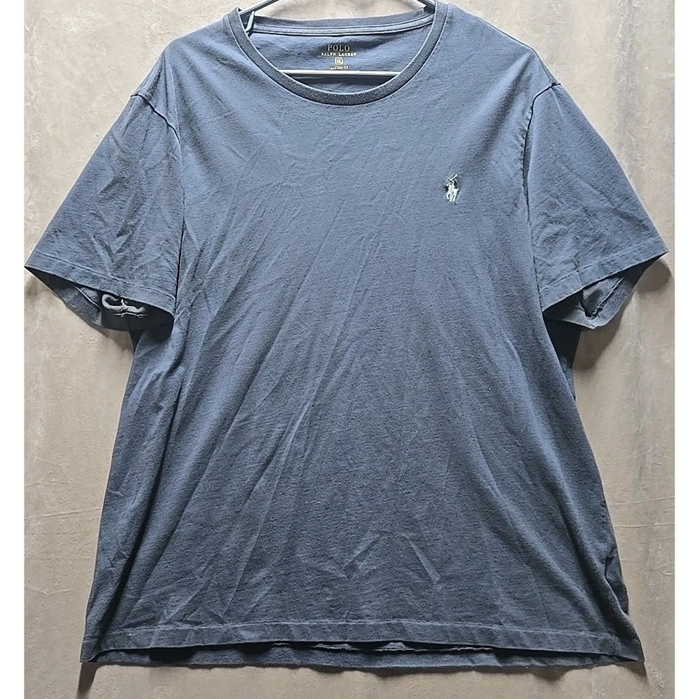 POLO Ralph Lauren T-Shirt Dark Gray Men XL Custom Fit Silver Pony Single Stitch